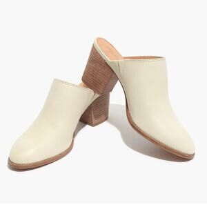 Madewell Harper Leather Mule Cream Block Heel Pointed Toe Slip-On Size 9.5